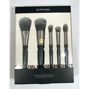 SEPHORA Charcoal Infused Brush Set Boxed 5 piece Anti-Microbial Vegan